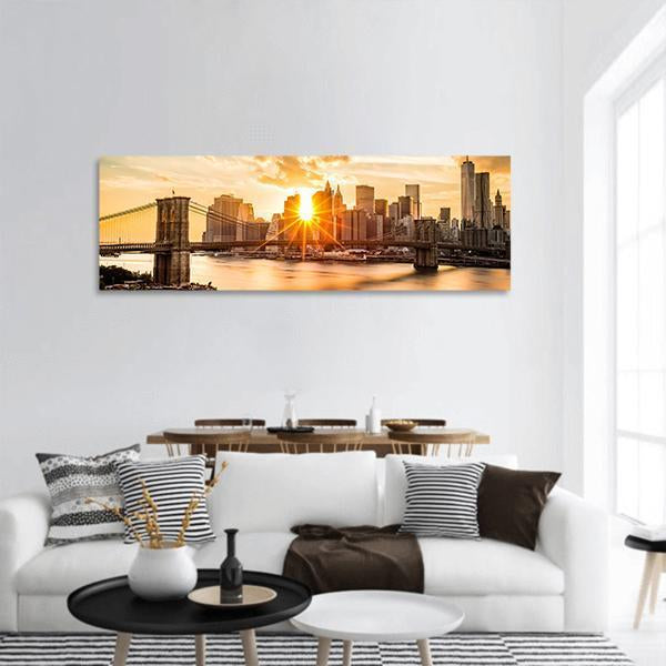 Brooklyn Bridge Skyline Panoramic Canvas Wall Art-1 Piece-36" x 12"-Tiaracle