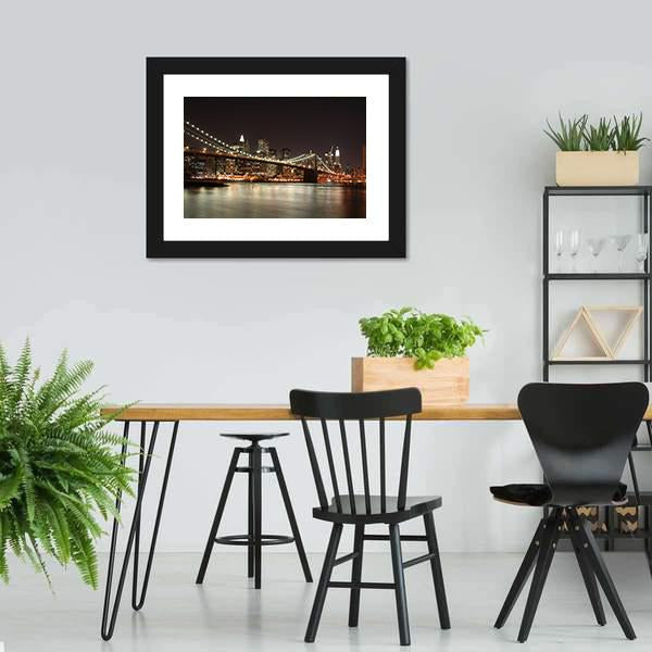 Night View Of Manhattan Skyline Canvas Wall Art-3 Horizontal-Gallery Wrap-25" x 16"-Tiaracle