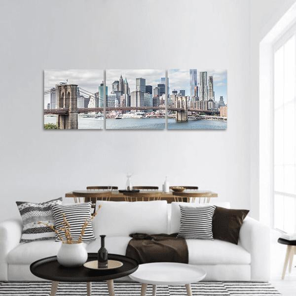 Brooklyn Bridge NY Panoramic Canvas Wall Art-3 Piece-25" x 08"-Tiaracle