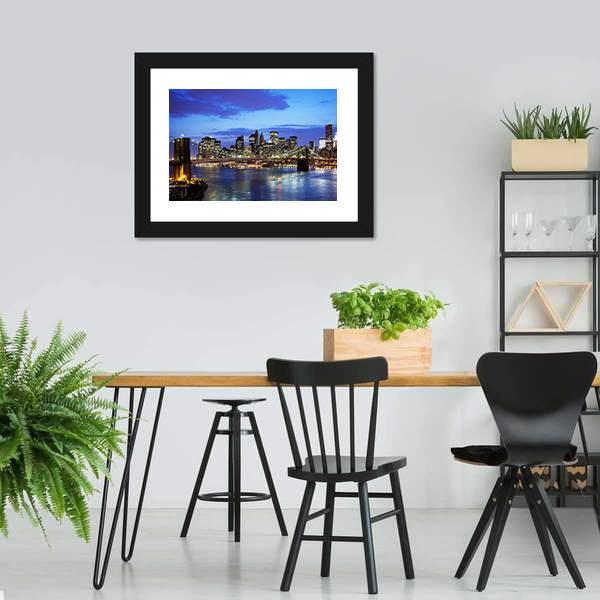 Brooklyn Bridge At Night Panoramic Canvas Wall Art-1 Piece-36" x 12"-Tiaracle