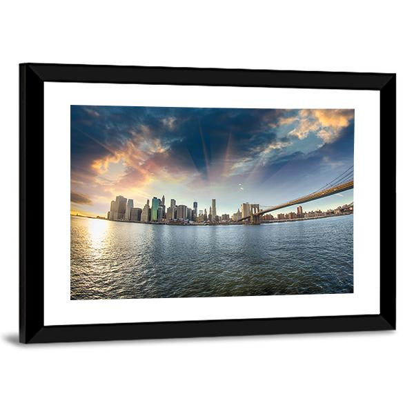 Brooklyn Bridge In Winter Panoramic Canvas Wall Art-1 Piece-36" x 12"-Tiaracle