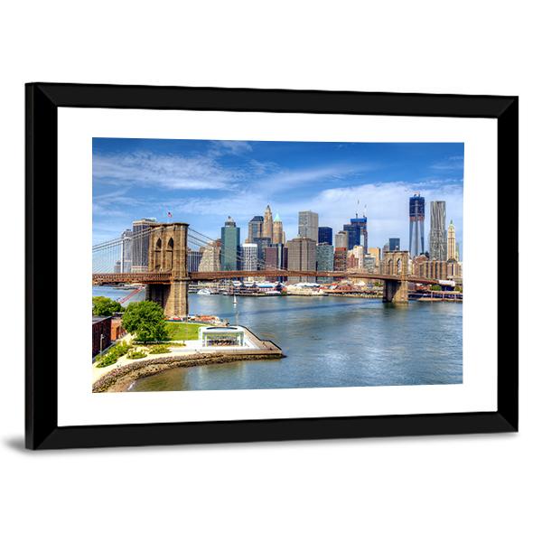 Brooklyn Bridge Lower Manhattan Canvas Wall Art-5 Horizontal-Gallery Wrap-22" x 12"-Tiaracle