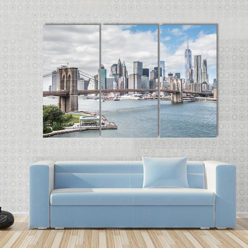 Brooklyn Bridge NY Canvas Wall Art-3 Horizontal-Gallery Wrap-37" x 24"-Tiaracle