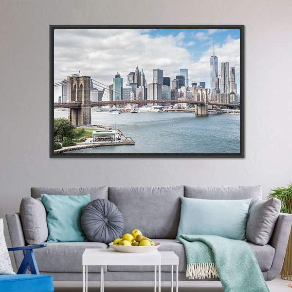 Brooklyn Bridge NY Canvas Wall Art-1 Piece-Floating Frame-24" x 16"-Tiaracle