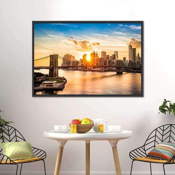 Brooklyn Bridge Skyline Canvas Wall Art-5 Horizontal-Gallery Wrap-22" x 12"-Tiaracle