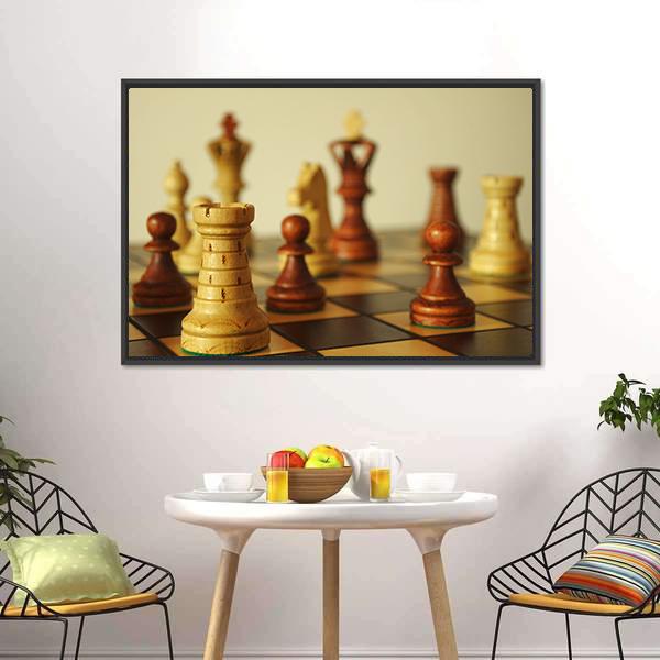 Brown Chess Pieces Canvas Wall Art-5 Horizontal-Gallery Wrap-22" x 12"-Tiaracle