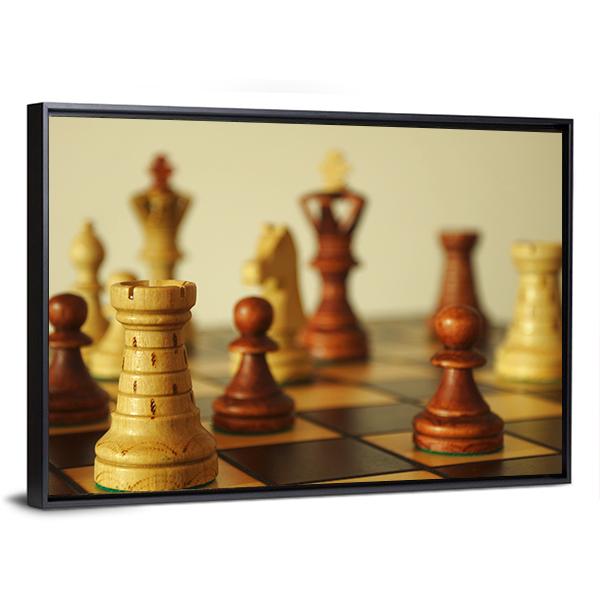 Brown Chess Pieces Canvas Wall Art-5 Horizontal-Gallery Wrap-22" x 12"-Tiaracle