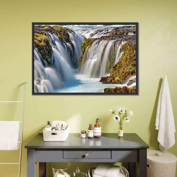 Bruarfoss Waterfall In Iceland Canvas Wall Art-3 Horizontal-Gallery Wrap-25" x 16"-Tiaracle