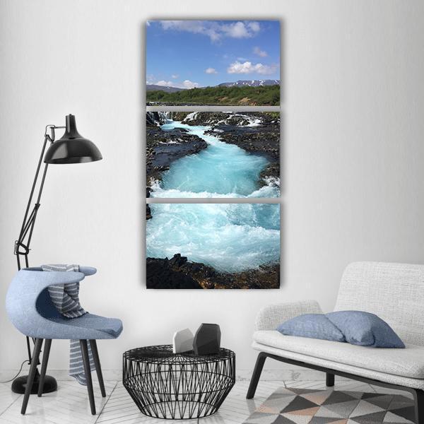 Bruarfoss Waterfall Iceland Vertical Canvas Wall Art-3 Vertical-Gallery Wrap-12" x 25"-Tiaracle