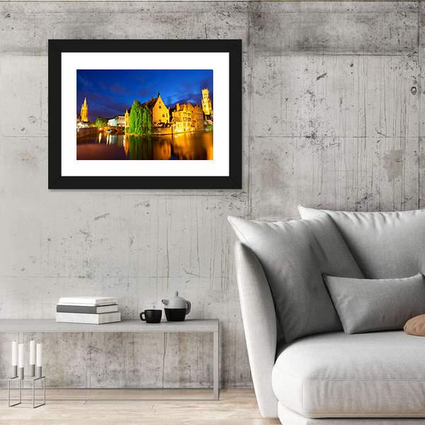 Bruges Town At Night Canvas Wall Art-3 Horizontal-Gallery Wrap-25" x 16"-Tiaracle