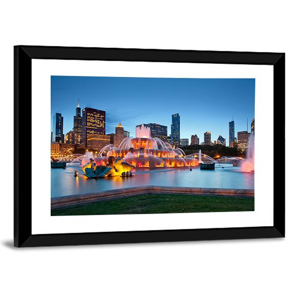 Buckingham Fountain Chicago Canvas Wall Art-5 Horizontal-Gallery Wrap-22" x 12"-Tiaracle