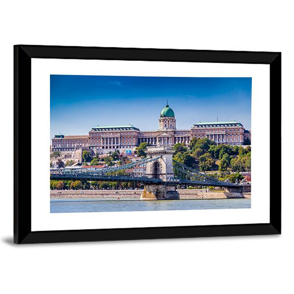 Buda Castle & Bridge Canvas Wall Art-3 Horizontal-Gallery Wrap-25" x 16"-Tiaracle