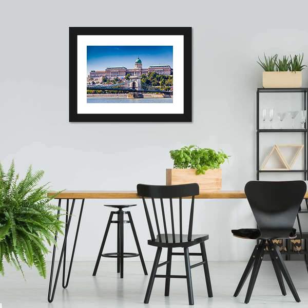 Buda Castle & Bridge Canvas Wall Art-3 Horizontal-Gallery Wrap-25" x 16"-Tiaracle