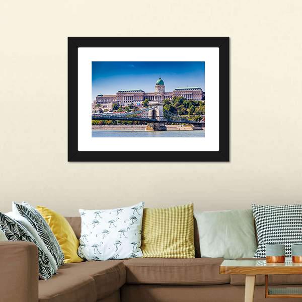 Buda Castle & Bridge Canvas Wall Art-3 Horizontal-Gallery Wrap-25" x 16"-Tiaracle