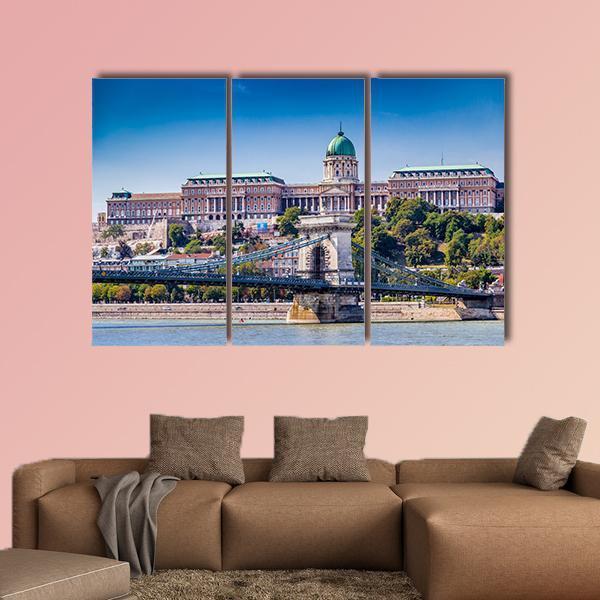Buda Castle & Bridge Canvas Wall Art-3 Horizontal-Gallery Wrap-25" x 16"-Tiaracle