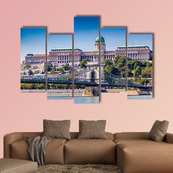 Buda Castle & Bridge Canvas Wall Art-5 Pop-Gallery Wrap-47" x 32"-Tiaracle