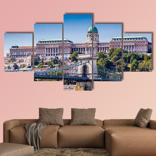 Buda Castle & Bridge Canvas Wall Art-5 Star-Gallery Wrap-62" x 32"-Tiaracle