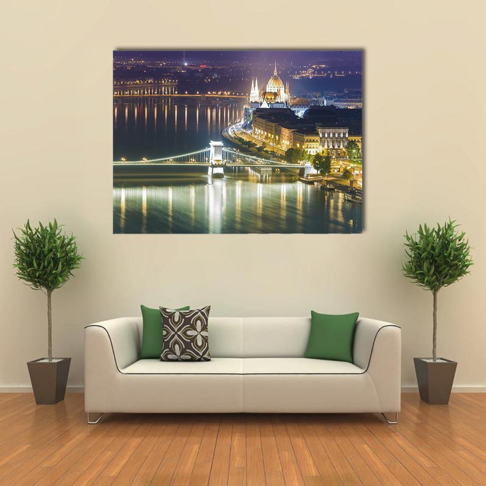 Budapest City At Night Canvas Wall Art-1 Piece-Gallery Wrap-48" x 32"-Tiaracle