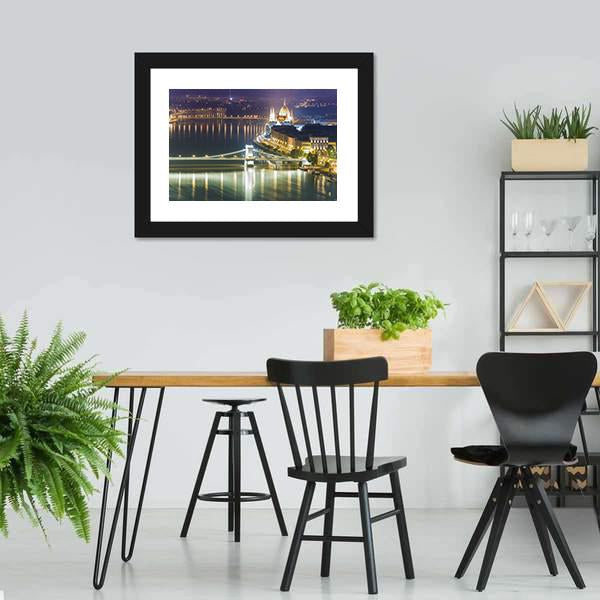 Budapest City At Night Canvas Wall Art-3 Horizontal-Gallery Wrap-25" x 16"-Tiaracle