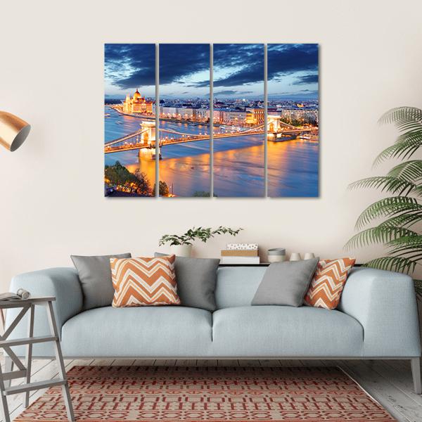 Budapest Cityscape Hungary Canvas Wall Art-4 Horizontal-Gallery Wrap-34" x 24"-Tiaracle