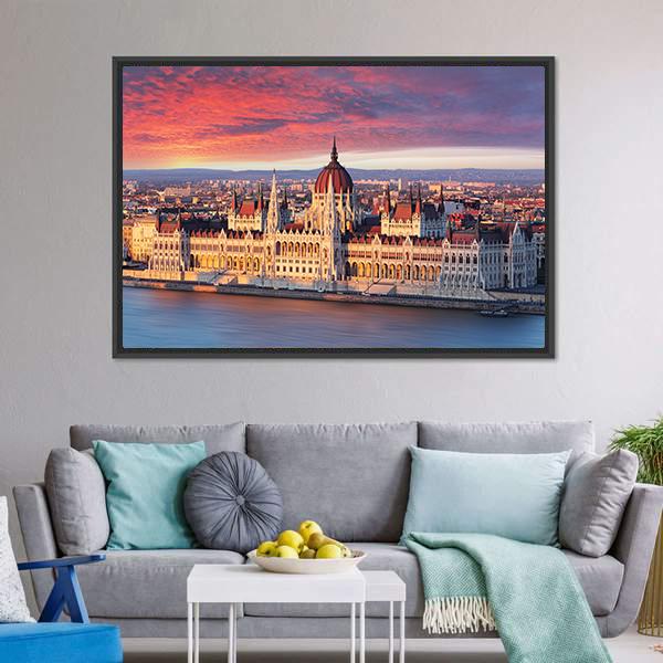 Budapest Parliament Hungary Canvas Wall Art-1 Piece-Floating Frame-24" x 16"-Tiaracle