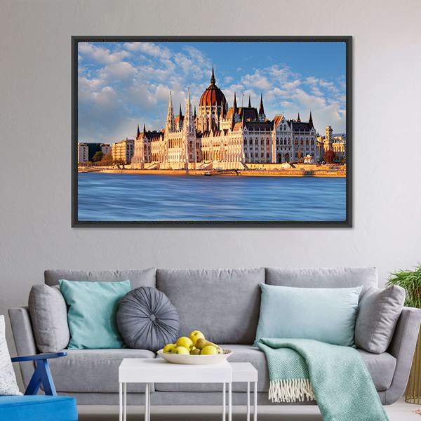 Budapest Parliament In Hungary Canvas Wall Art-5 Horizontal-Gallery Wrap-22" x 12"-Tiaracle