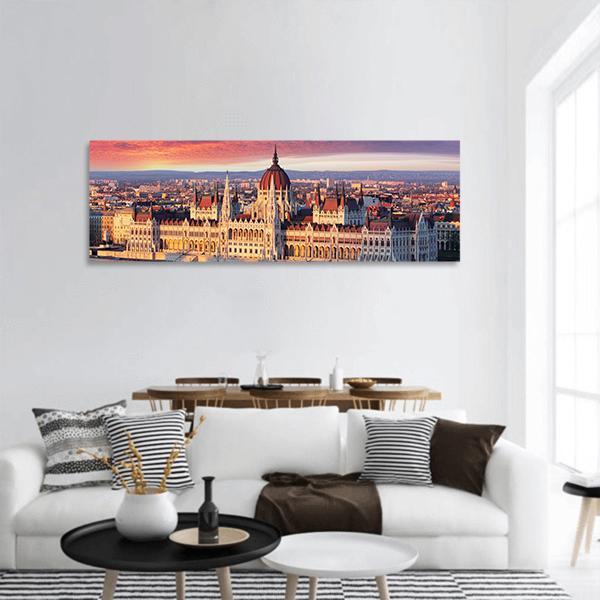 Budapest Parliament Hungary Panoramic Canvas Wall Art-1 Piece-36" x 12"-Tiaracle