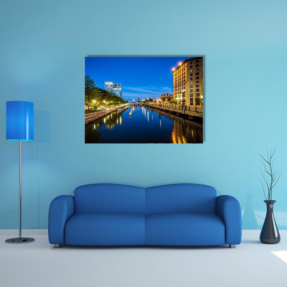 Buildings Along Providence River Canvas Wall Art-1 Piece-Gallery Wrap-48" x 32"-Tiaracle