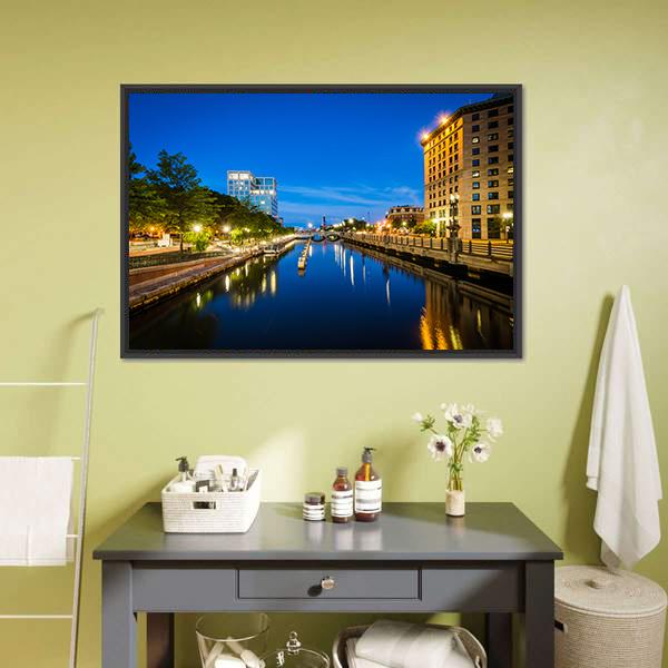 Buildings Along Providence River Canvas Wall Art-3 Horizontal-Gallery Wrap-25" x 16"-Tiaracle