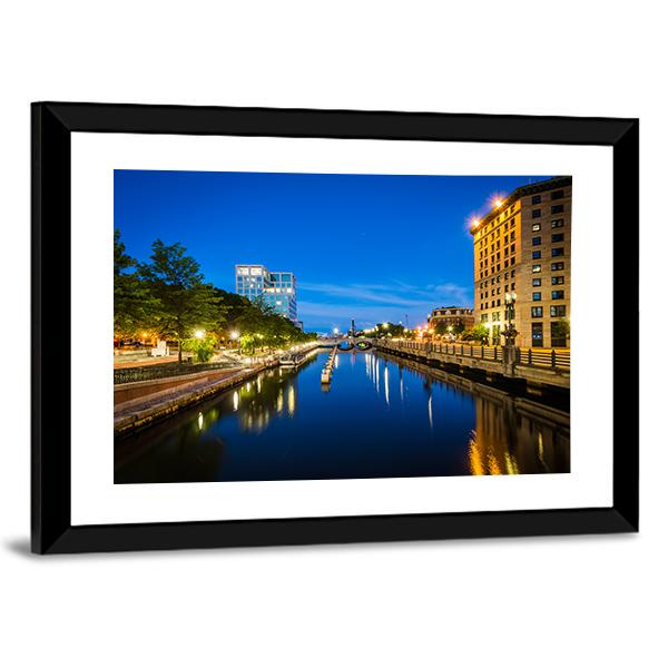 Buildings Along Providence River Canvas Wall Art-3 Horizontal-Gallery Wrap-25" x 16"-Tiaracle