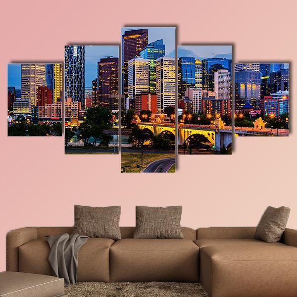 Buildings In Calgary Canvas Wall Art-5 Star-Gallery Wrap-62" x 32"-Tiaracle