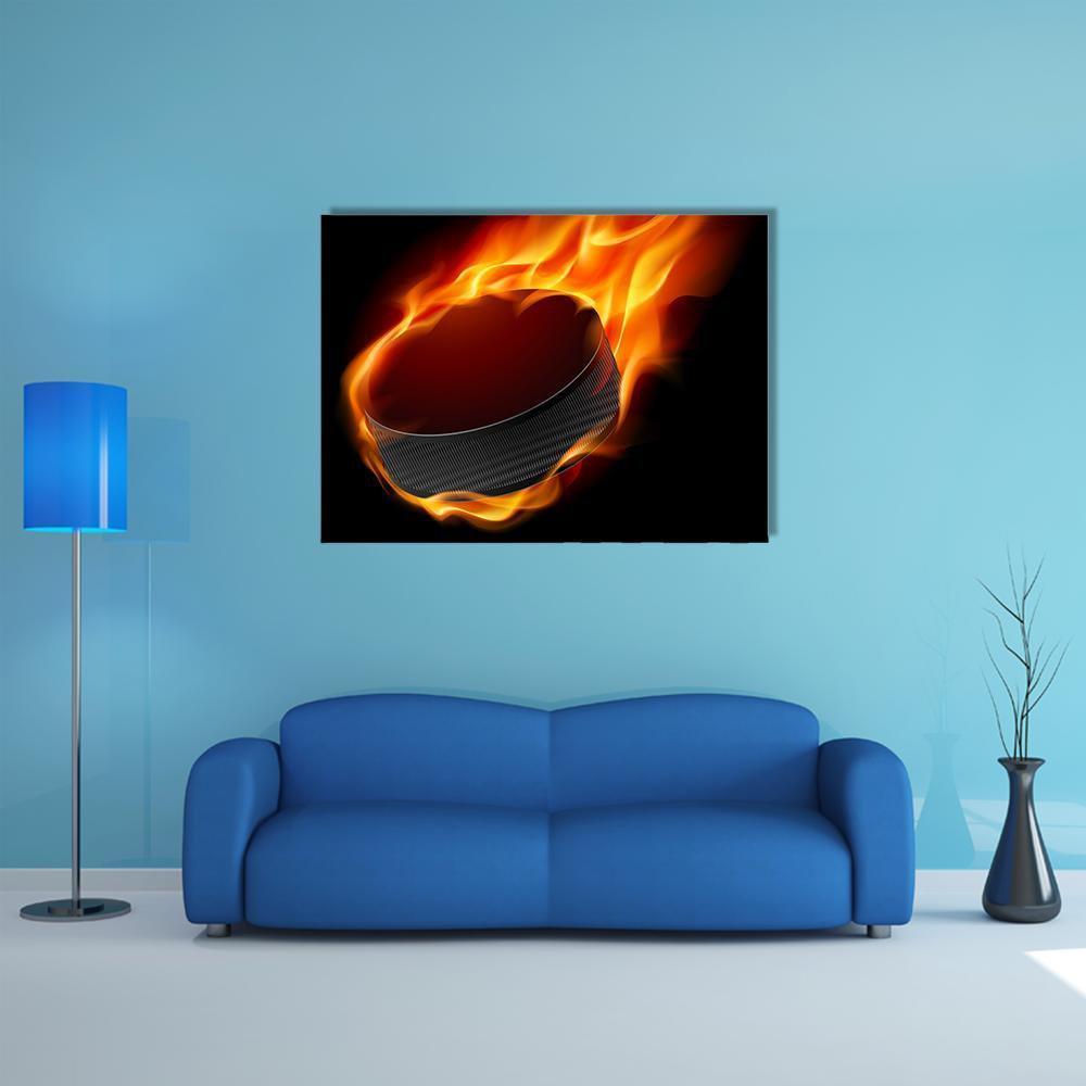Burning Hockey Puck Canvas Wall Art-1 Piece-Gallery Wrap-48" x 32"-Tiaracle