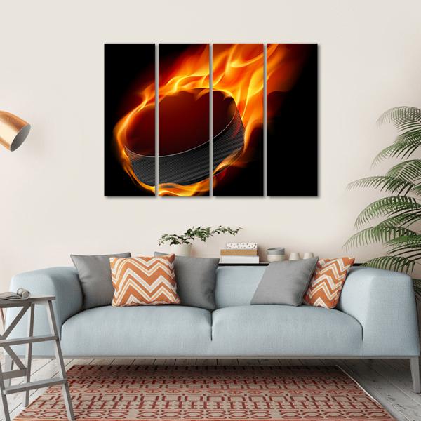 Burning Hockey Puck Canvas Wall Art-4 Horizontal-Gallery Wrap-34" x 24"-Tiaracle