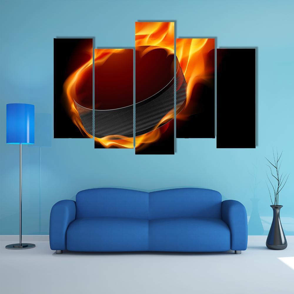 Burning Hockey Puck Canvas Wall Art-5 Pop-Gallery Wrap-47" x 32"-Tiaracle