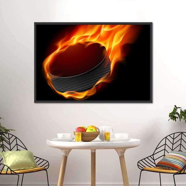 Burning Hockey Puck Canvas Wall Art-3 Horizontal-Gallery Wrap-25" x 16"-Tiaracle