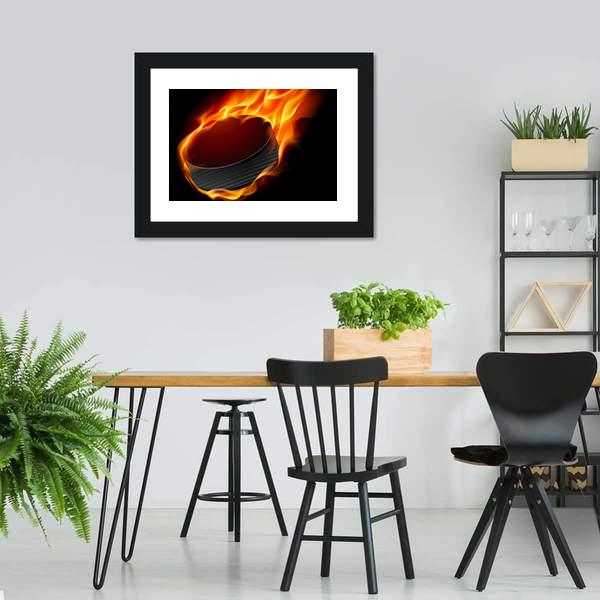 Burning Hockey Puck Canvas Wall Art-3 Horizontal-Gallery Wrap-25" x 16"-Tiaracle