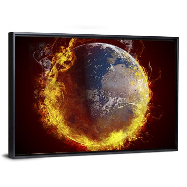 Burning Planet Earth Vertical Canvas Wall Art-3 Vertical-Gallery Wrap-12" x 25"-Tiaracle