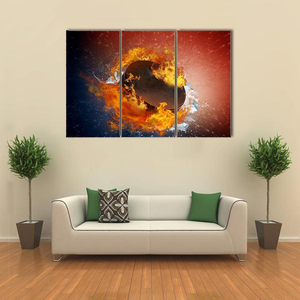 Burning Puck Canvas Wall Art-3 Horizontal-Gallery Wrap-37" x 24"-Tiaracle