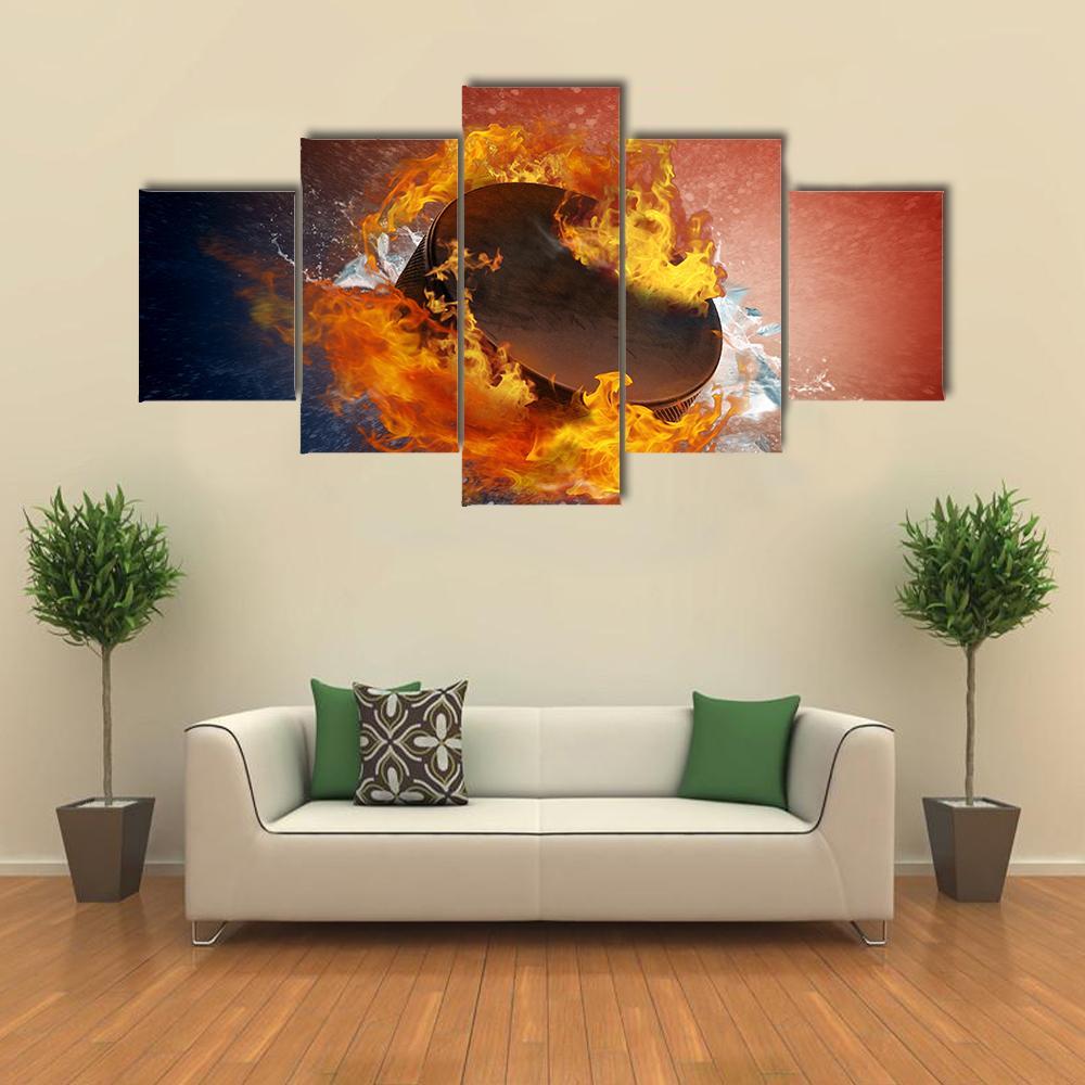 Burning Puck Canvas Wall Art-5 Star-Gallery Wrap-62" x 32"-Tiaracle
