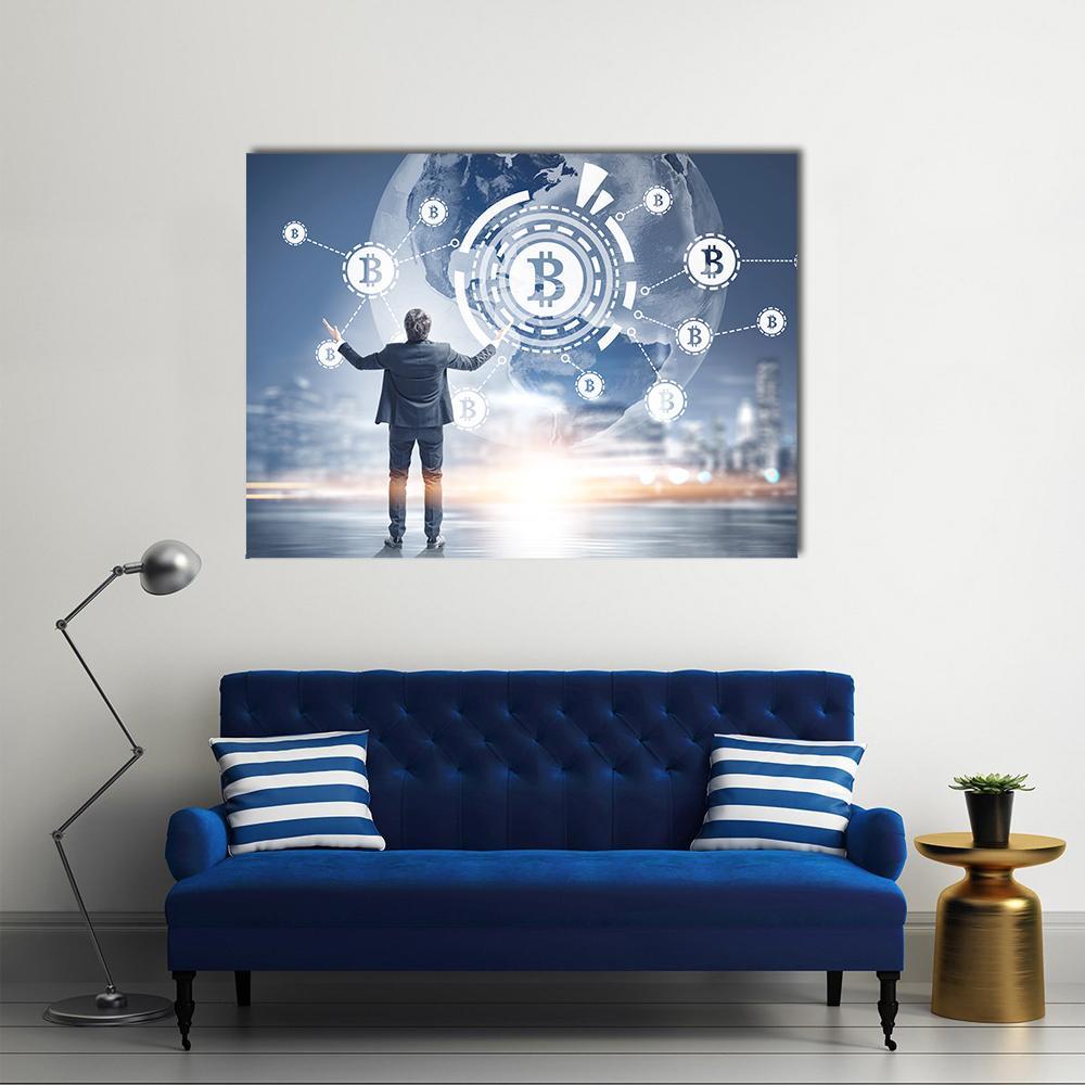 Businessman With Bitcoin Canvas Wall Art-1 Piece-Gallery Wrap-36" x 24"-Tiaracle