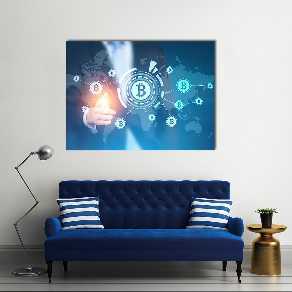 Businessman With Bitcoin Canvas Wall Art-1 Piece-Gallery Wrap-48" x 32"-Tiaracle