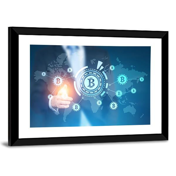 Businessman With Bitcoin Panoramic Canvas Wall Art-1 Piece-36" x 12"-Tiaracle