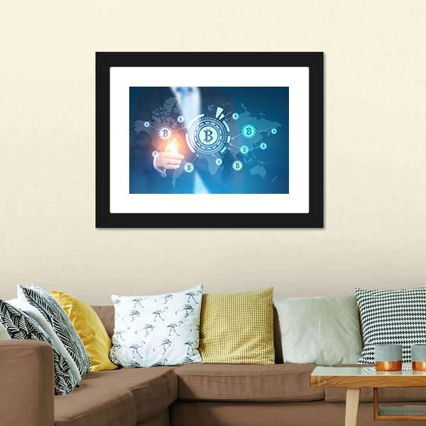 Businessman With Bitcoin Panoramic Canvas Wall Art-1 Piece-36" x 12"-Tiaracle