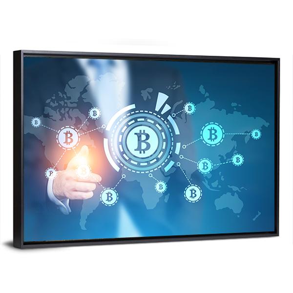 Businessman With Bitcoin Panoramic Canvas Wall Art-1 Piece-36" x 12"-Tiaracle