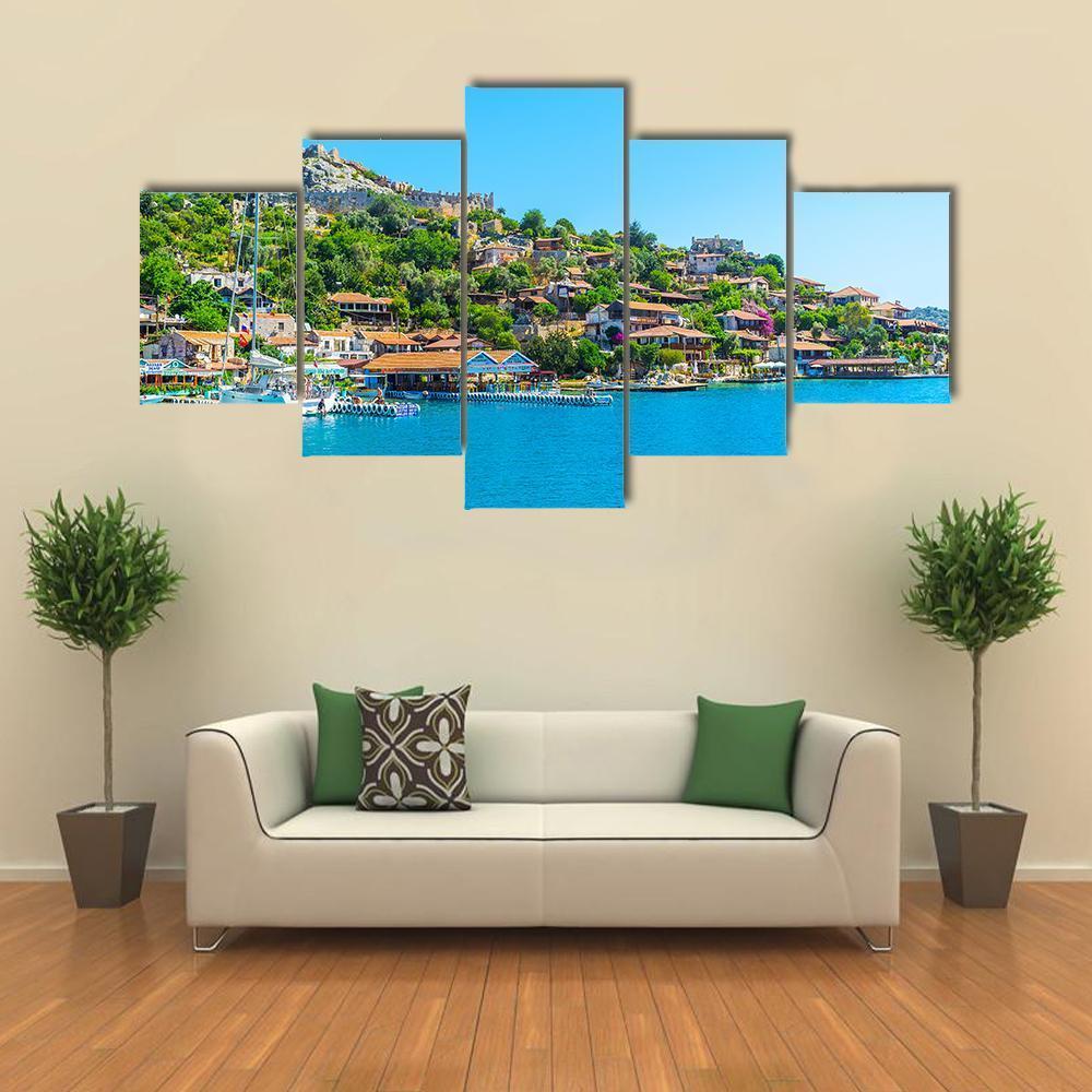 Byzantine Castle & Village Canvas Wall Art-5 Star-Gallery Wrap-62" x 32"-Tiaracle