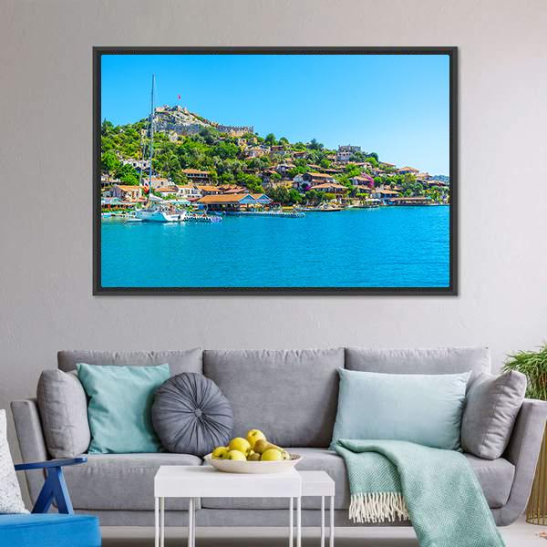 Byzantine Castle & Village Canvas Wall Art-1 Piece-Floating Frame-24" x 16"-Tiaracle