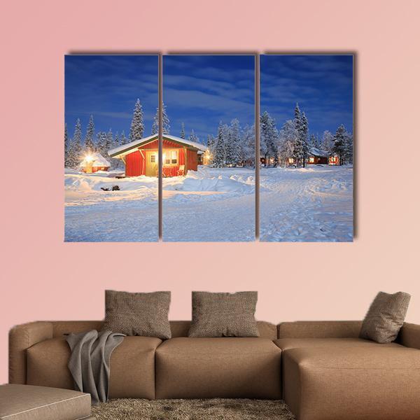 Cabin Hut In Winter Canvas Wall Art-3 Horizontal-Gallery Wrap-37" x 24"-Tiaracle