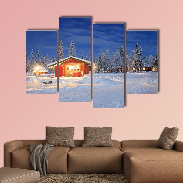 Cabin Hut In Winter Canvas Wall Art-4 Pop-Gallery Wrap-50" x 32"-Tiaracle