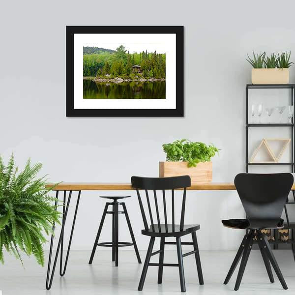 Cabin Hut With Lake Canvas Wall Art-3 Horizontal-Gallery Wrap-25" x 16"-Tiaracle