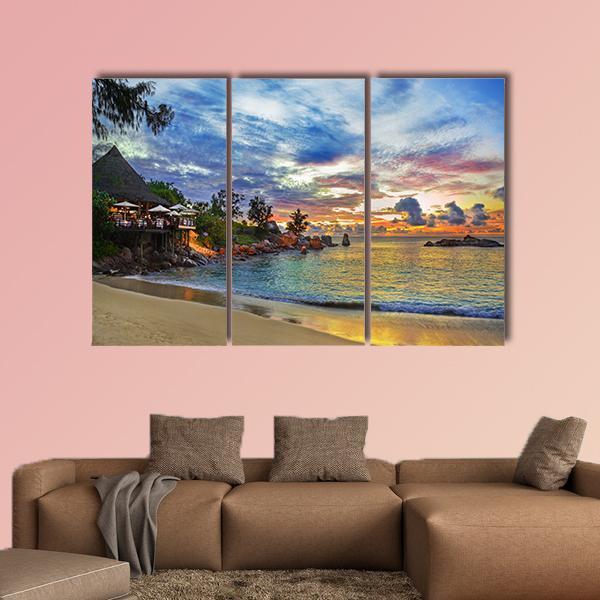 Cafe On Tropical Beach Canvas Wall Art-3 Horizontal-Gallery Wrap-37" x 24"-Tiaracle